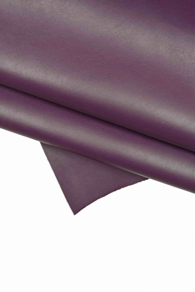 SMOOTH purple leather hide, soft solid color cowhide, classic semi glossy calfskin