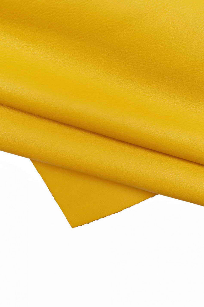 Tiny pebble GRAIN leather hide, sporty solid color cowhide, soft yellow semi glossy calfskin
