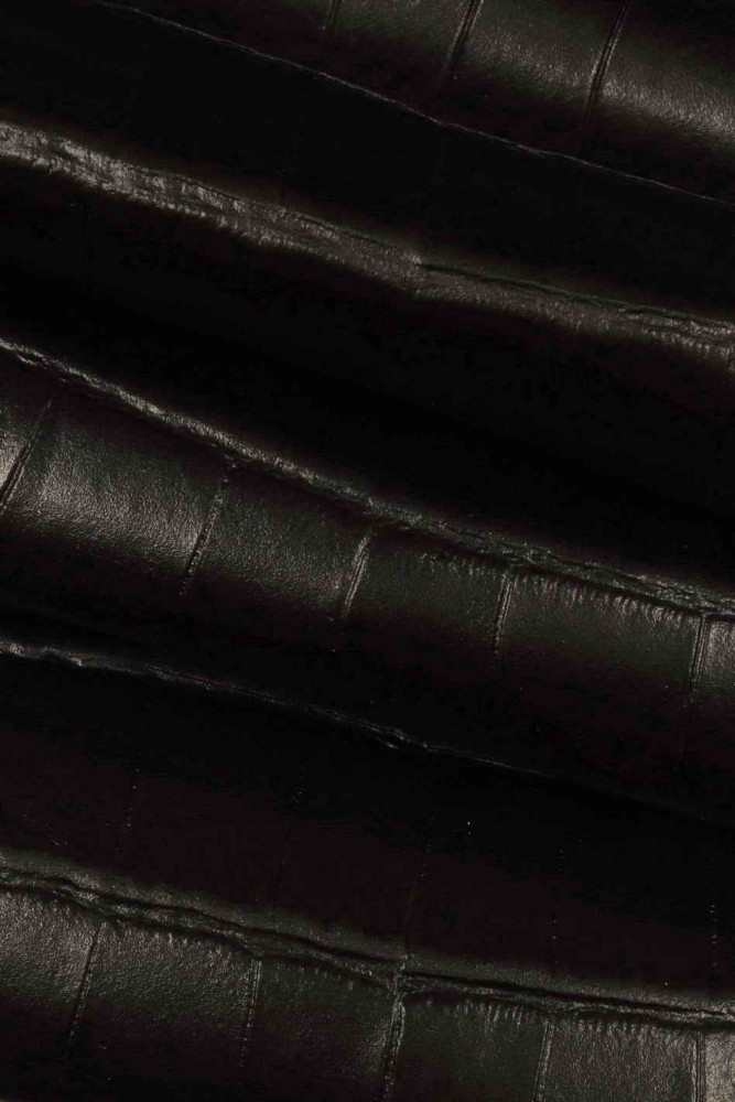 BROWN CROCODILE embossed cowhide, animal print glossy leather hide, croc  print on a slightly stiff calfskin