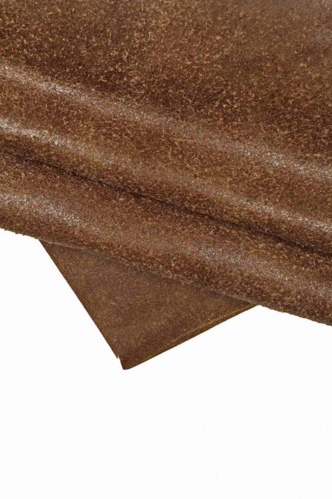 Brown VEGETABLE tan leather hide, suede effect sporty cowhide, soft thick calfskin, 1.2-1.4 mm