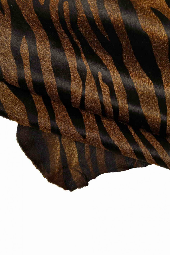 ZEBRA textured hair on leather hide, brown black animal print calfskin soft