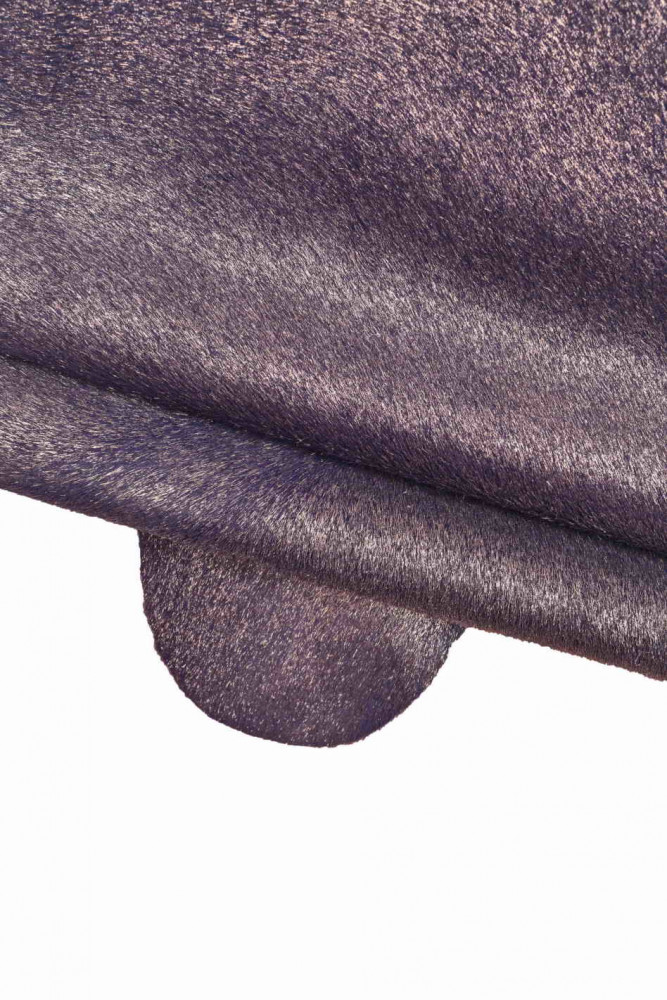 Purple METALLIC hair on leather hide, soft pony calfskin with silver foil