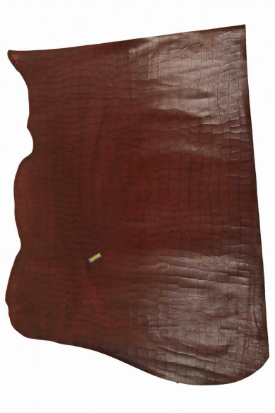Pellame stampato coccodrillo BORDEAUX, vitello lucido motivo animalier, pelle rigida stampa cocco