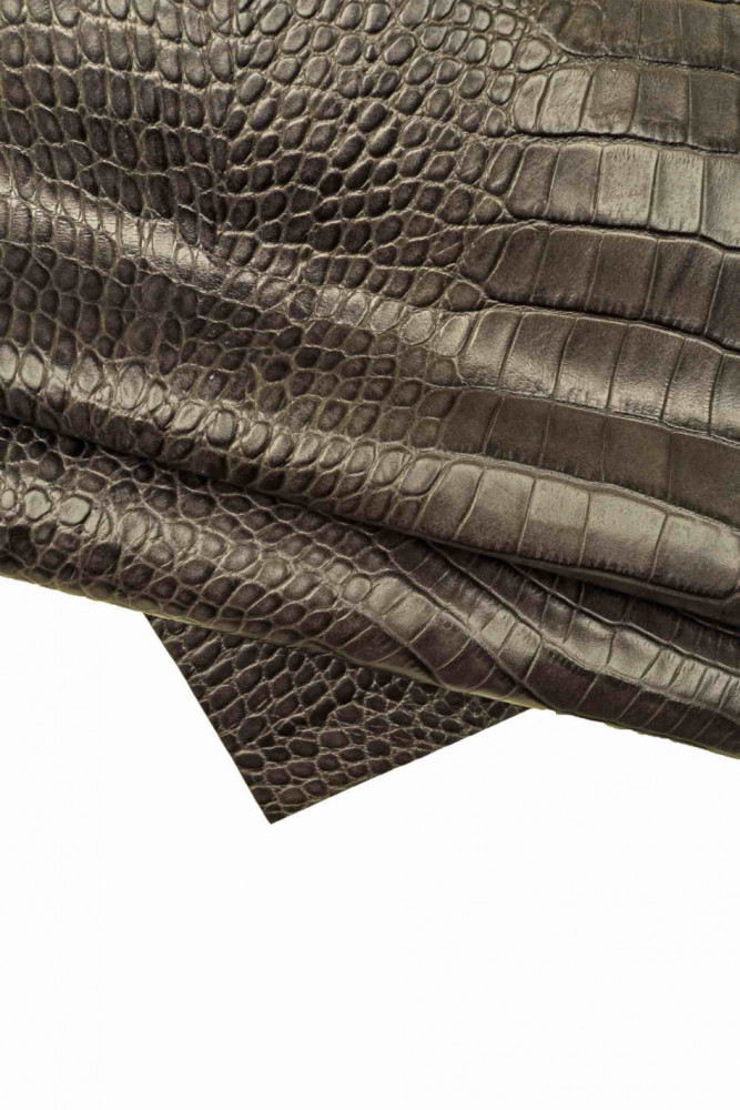 GREY crocodile embossed cowhide,...