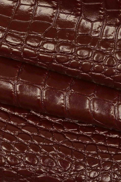 BURGUNDY crocodile embossed leather hide, glossy stiff cowhide, animal print calfskin