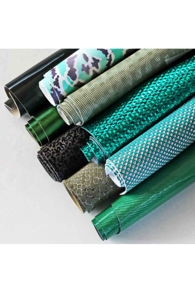 LEATHER scraps - GREEN color - fancy...