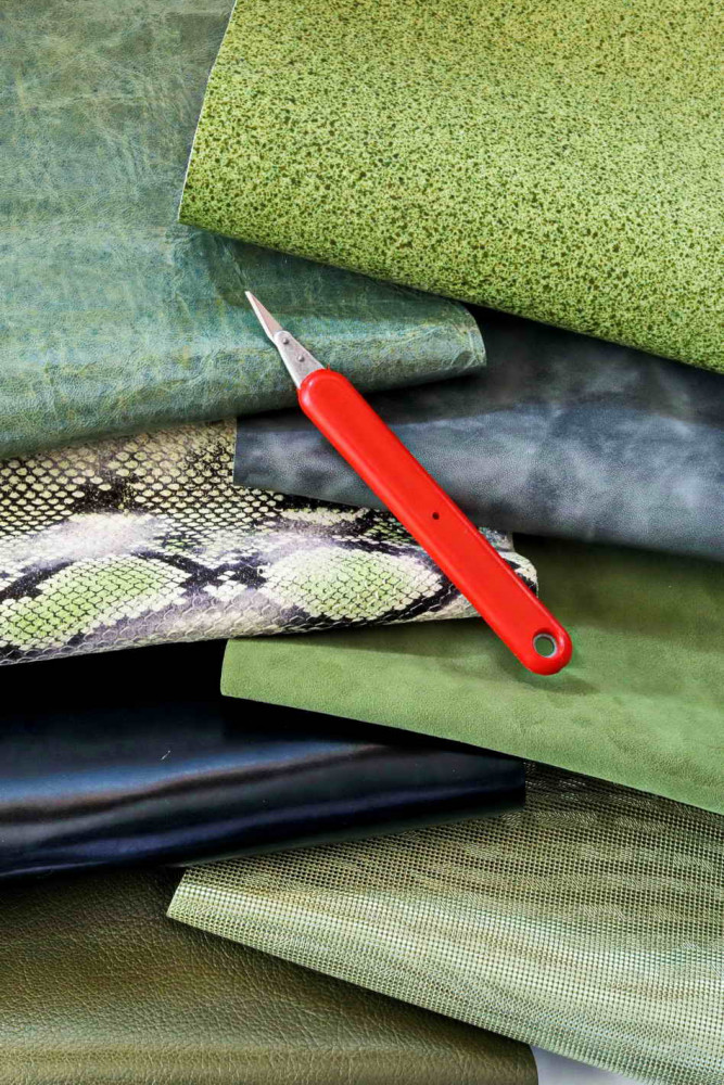 LEATHER scraps - GREEN color - fancy...