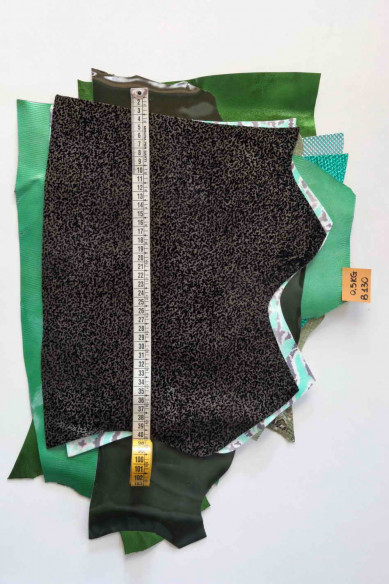 LEATHER scraps - GREEN color - fancy textures, solid color and softness various, italian leather pieces   1 lbs