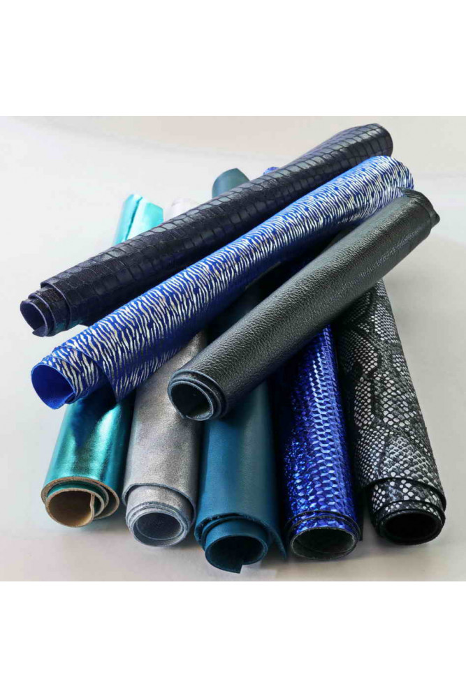 LEATHER scraps - BLUE color - fancy...