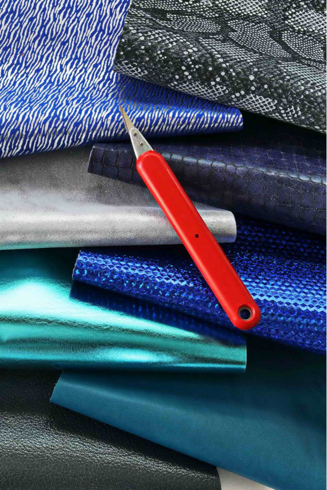 LEATHER scraps - BLUE color - fancy...