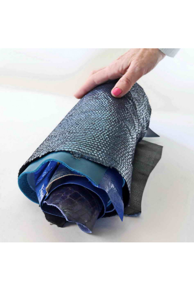 LEATHER scraps - BLUE color - fancy...