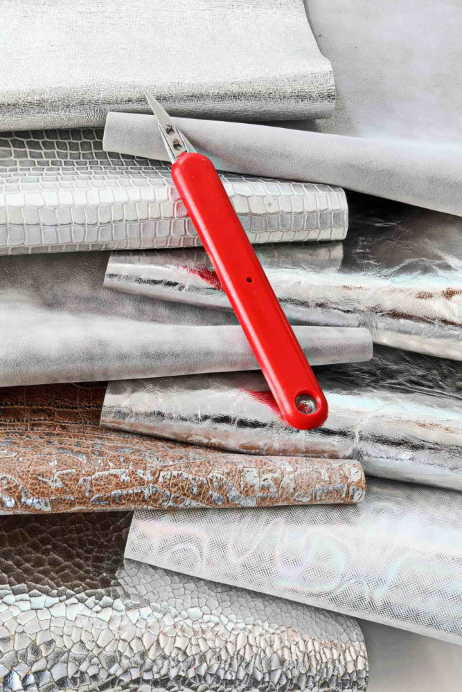 LEATHER scraps - SILVER color - fancy...