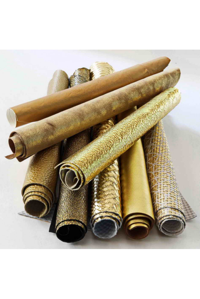 LEATHER scraps - GOLD color - fancy...