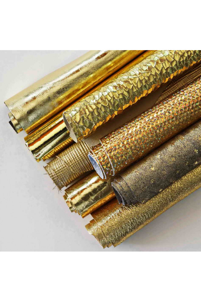 LEATHER scraps - GOLD color - fancy...
