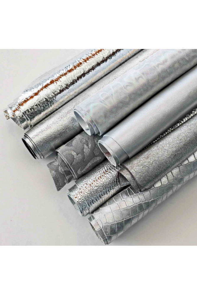 LEATHER scraps - SILVER color - fancy...