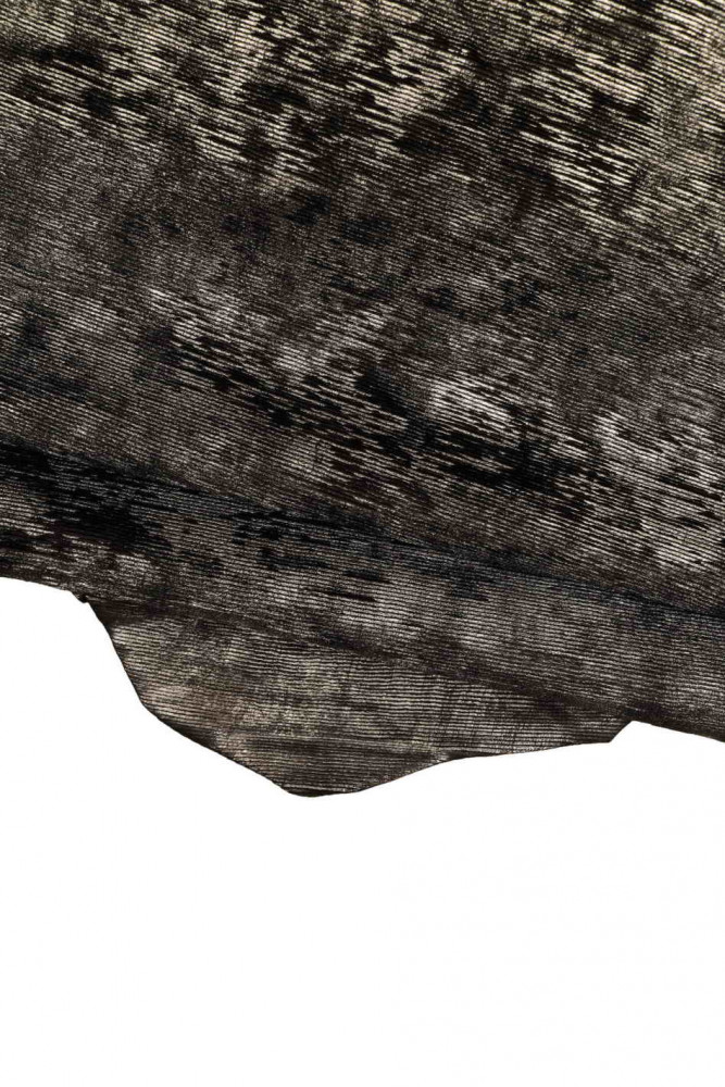 Metallic PRINTED leather skin, dark grey carved goatskin, laser print charcoal grey soft hide