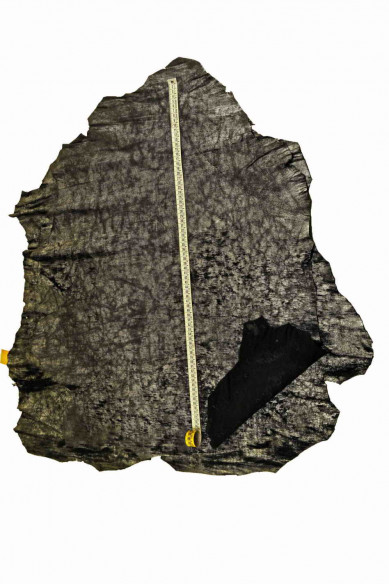 Pelle LAMINATA stampata, capra metallizzata grigio antracite intagliata, pellame stampa laser laminato