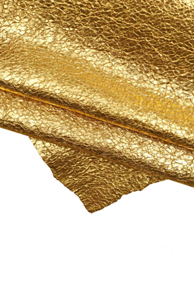 GOLD metallic leather skin, golden crackled soft goatskin