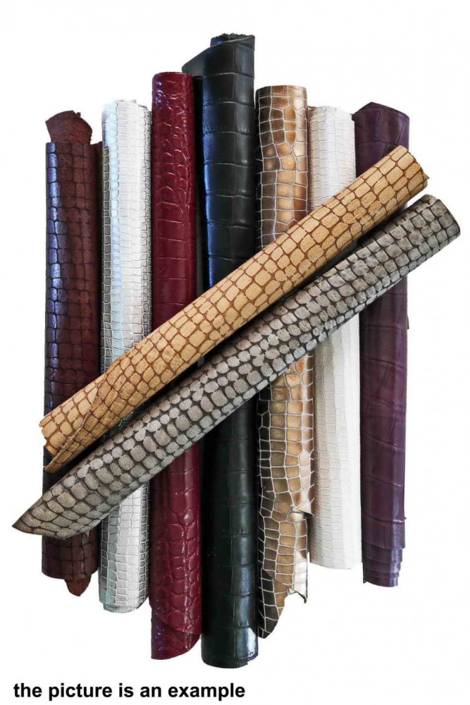 Mix leather scraps - CROC textured - fancy textures, colors and softness  various, 10 italian leather pieces for crafts