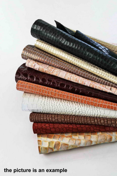 Mix leather scraps - CROC textured - fancy textures, colors and softness various, 10 italian leather pieces for crafts