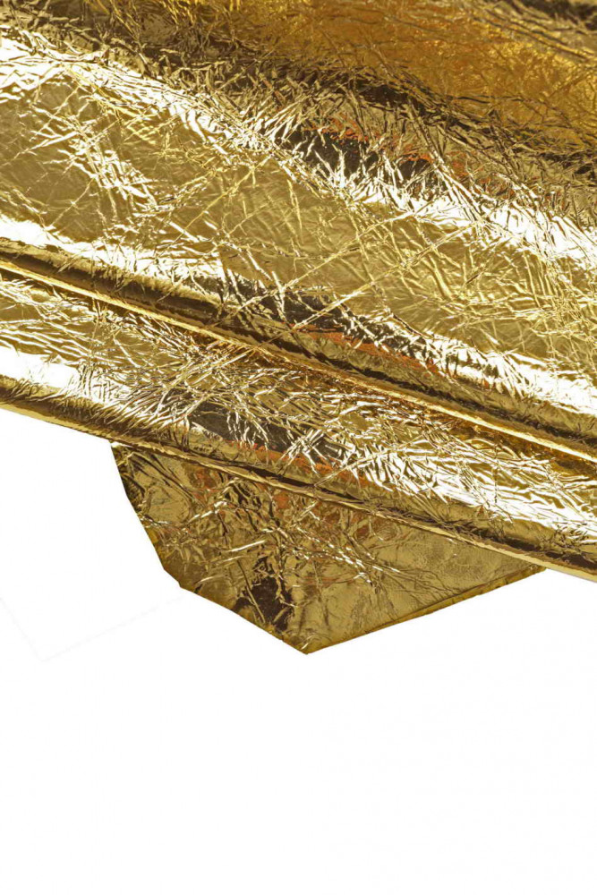 GOLD metallic leather skin, wrinkled bright goatskin, soft golden hide