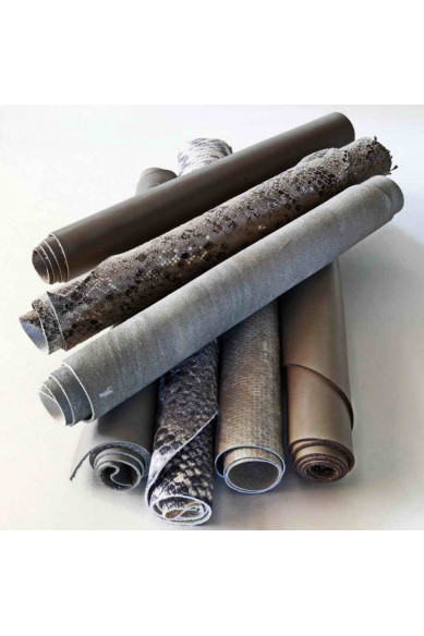 Scampoli di pelle miste color GRIGIO CHIARO, fantasie varie e tinta unita, ideali per l'artigianato  0,500 kg