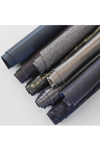 Scampoli di pelle miste color GRIGIO SCURO, fantasie varie e tinta unita, ideali per l'artigianato  0,500 kg