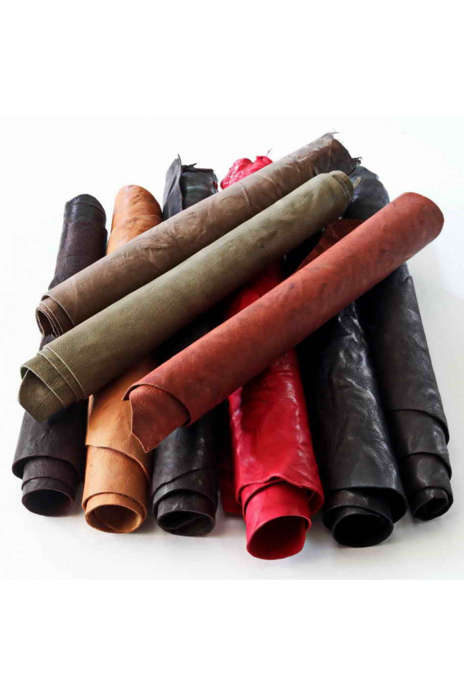 LEATHER scraps - WRINKLED WASHED, colors and softnes various, italian leather pieces   1 lbs