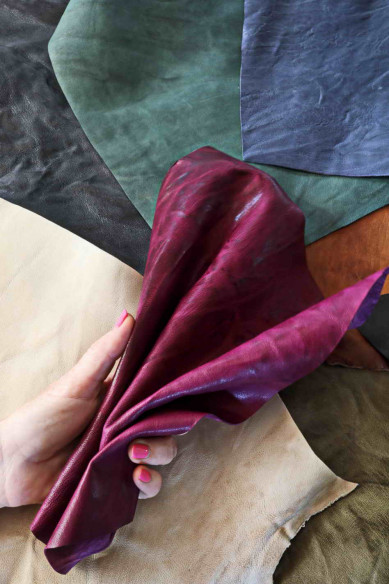 LEATHER scraps - WRINKLED WASHED, colors and softnes various, italian leather pieces   1 lbs