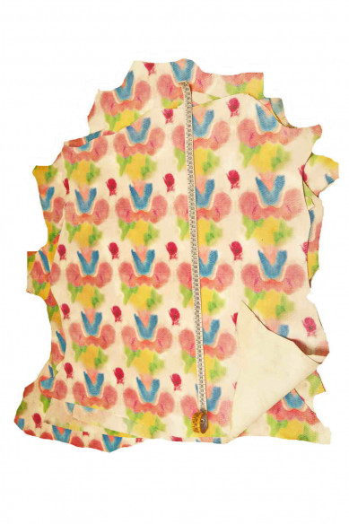 MULTICOLOR textured goatskin, abstract print on skin, colorful soft matt leather skin