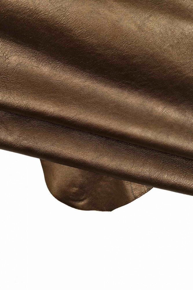 Brown METALLIC leather skin, dark bronze slightly wrinkled goatskin, soft skin