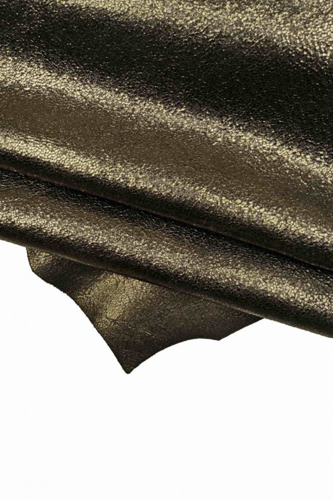 Dark grey METALLIC leather skin, charcoal printed grain crackle-like textured goatskin, bright soft skin