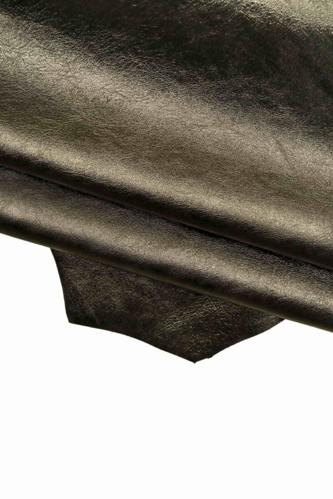 Dark grey METALLIC leather skin, smooth charcoal sheepskin nappa, bright soft lambskin