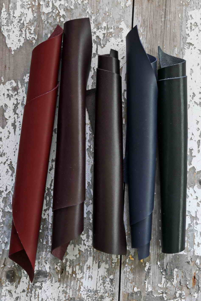 5 Selected leather pieces, DARK tones palette, smooth calf leather remnants as per pictures