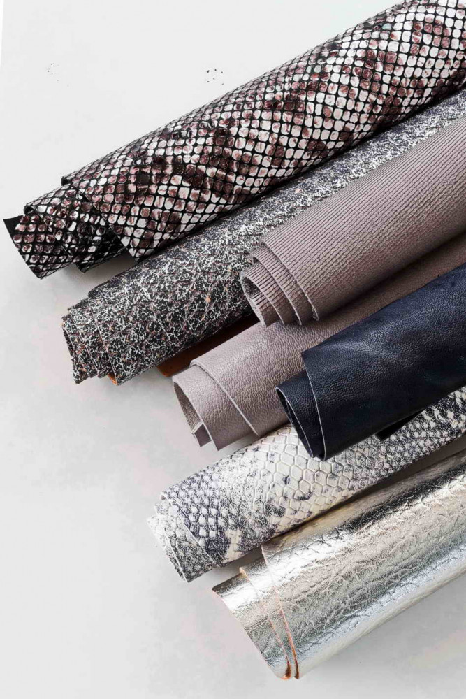 7 Selected leather scraps in GREY...