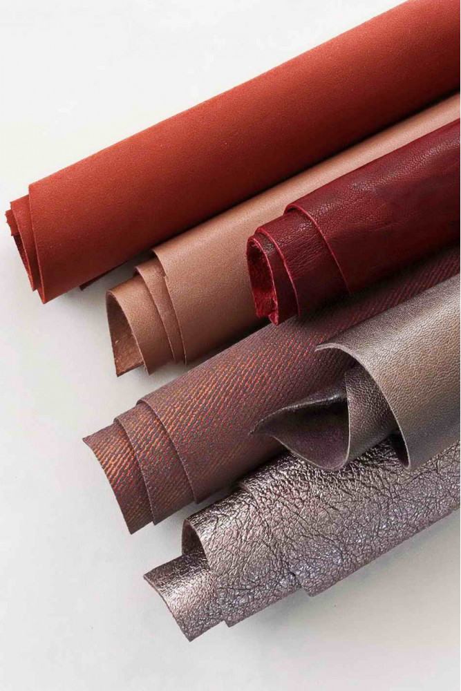 6 Selected leather scraps, warm tones, PINK, RED, mix colorful selection leather remnants as per picture RT118