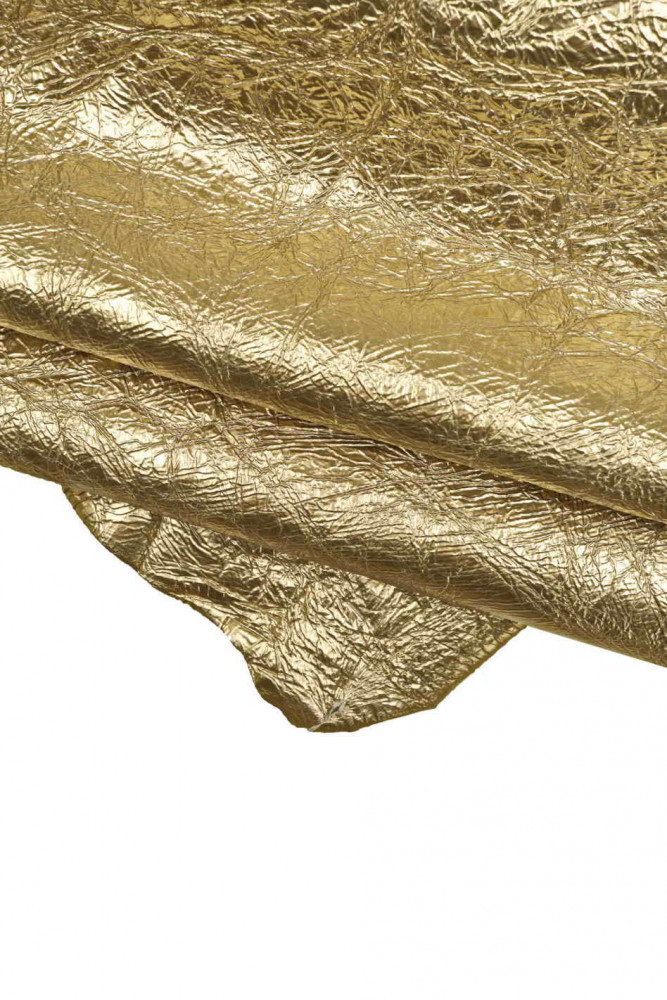 Light GOLD metallic wrinkled leather skin, soft metallic platinum goatskin