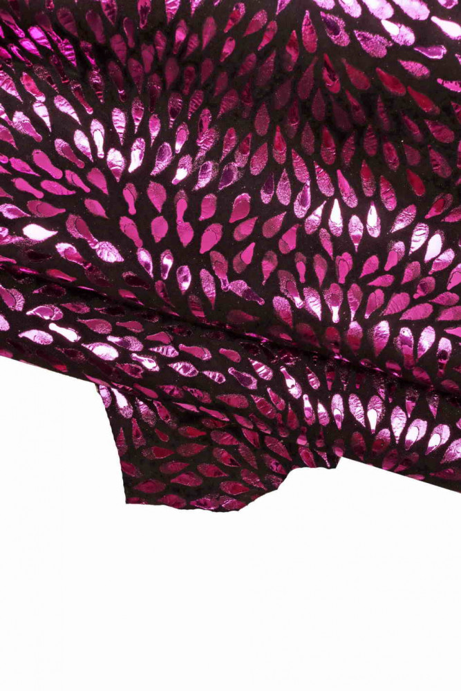 Black purple METALLIC textured leather skin, soft bright printed goatskin