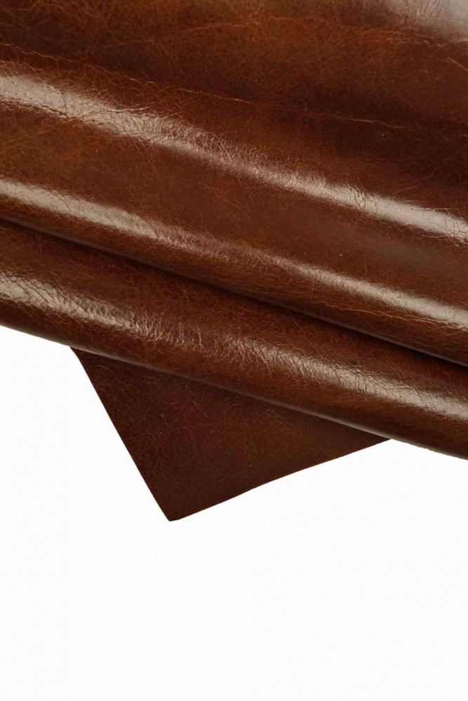 Brown VINATGE leather hide, sporty cowhide with shades, glossy calfskin