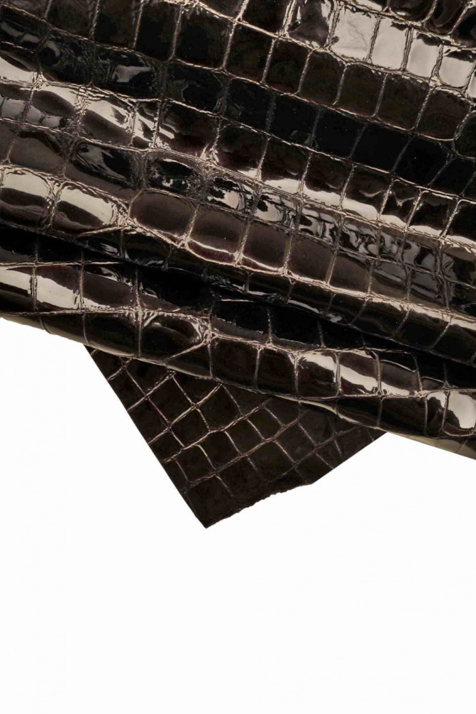 Crocodile printed PATENT leather skin, croc pattern on glossy goatskin