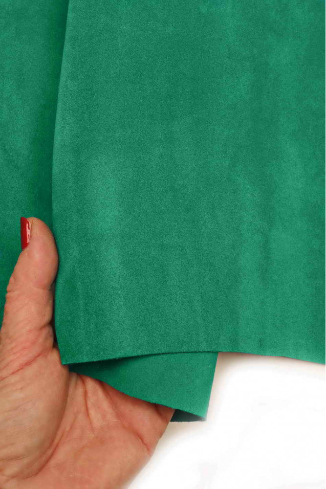 Green SUEDE leather hide emerald split calfskin, soft suede cowhide