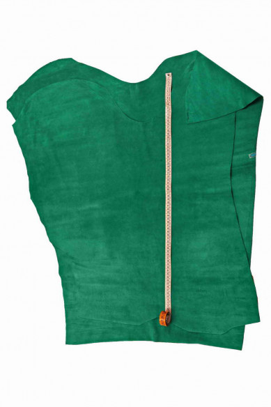 Pellame SCAMOSCIATO verde, crosta di vitello smeraldo, pelle effetto camoscio morbida