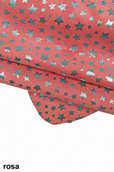 Camoscio stampa STELLE, pellame scamosciato laminato disegno stellina, pelle morbida stampata metallizzata
