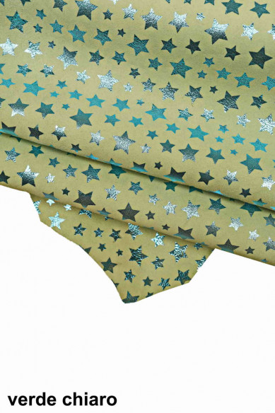 Camoscio stampa STELLE, pellame scamosciato laminato disegno stellina, pelle morbida stampata metallizzata