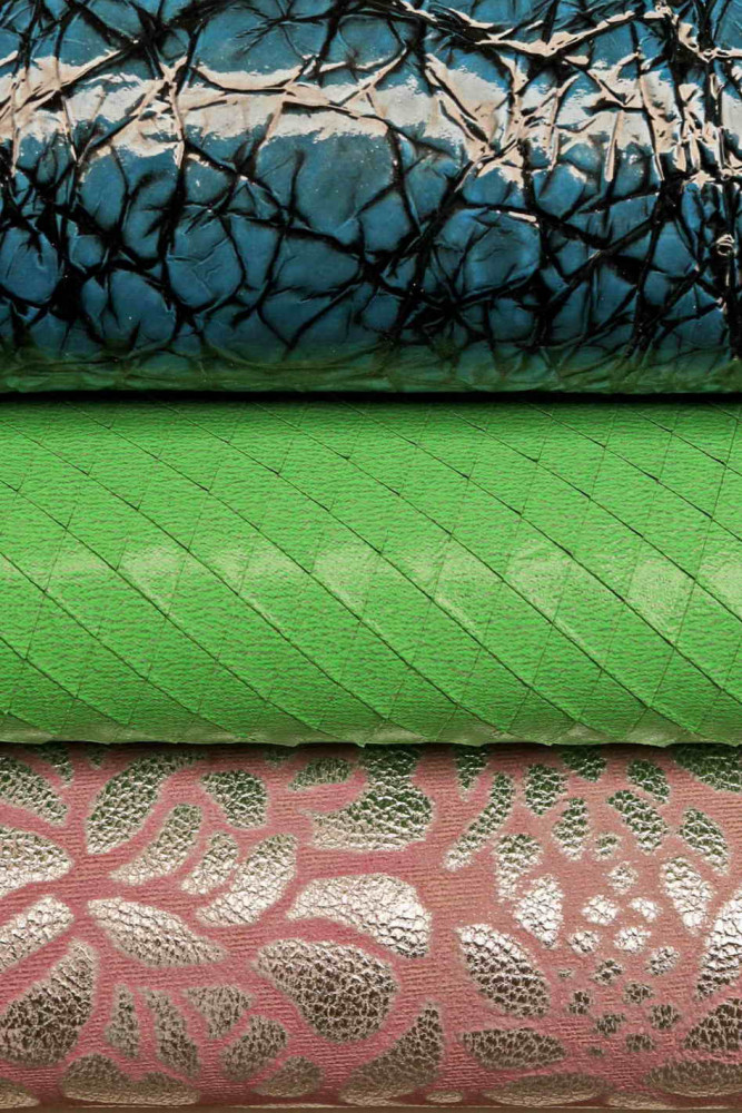 Lotto di 3 pelli LAMINATE stampate,...