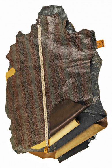 Pack of 5 GREEN leather skins, assortment of solid color, printed matching hides as per picture