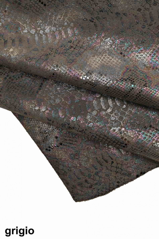Italian leather, suede calfskin with OLEOGRAPHIC effect python printed foil, 2 colors available B13158-MT(ST)