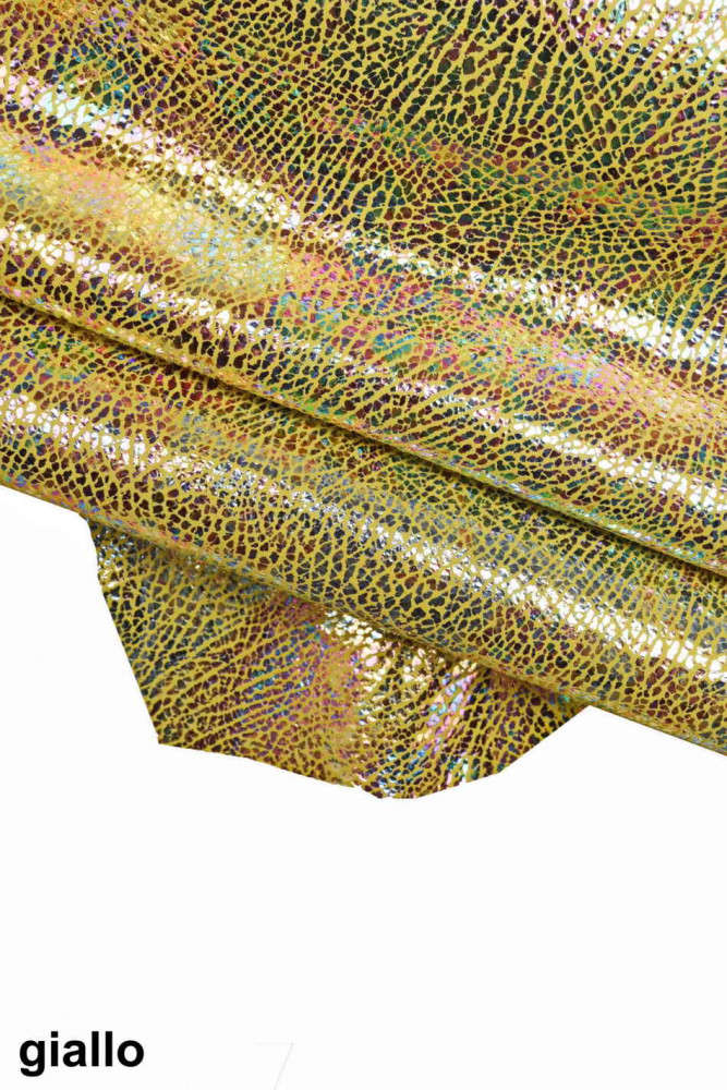 CRAKLE printed leather skin, HOLOGRAPHIC metallic suede goatskin, bright and soft textured skins