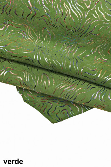 Pellame stampato con lamina OLEOGRAFICA, camoscio disegno simil ZEBRA, pelle di capra morbida metallizzata scamosciata