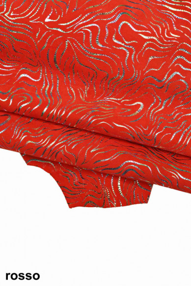 Pellame stampato con lamina OLEOGRAFICA, camoscio disegno simil ZEBRA, pelle di capra morbida metallizzata scamosciata